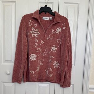 Alfred Dunner Embroidered chenille Floral Sweater - Pink